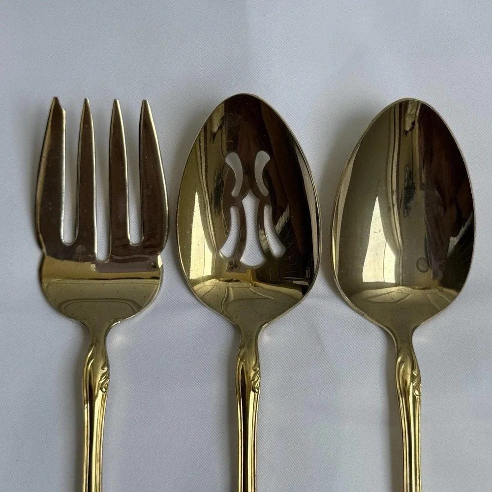 Reed & Barton Ultra Select Gold Plate Serving Set Fork‎ Spoon Slotted VTG